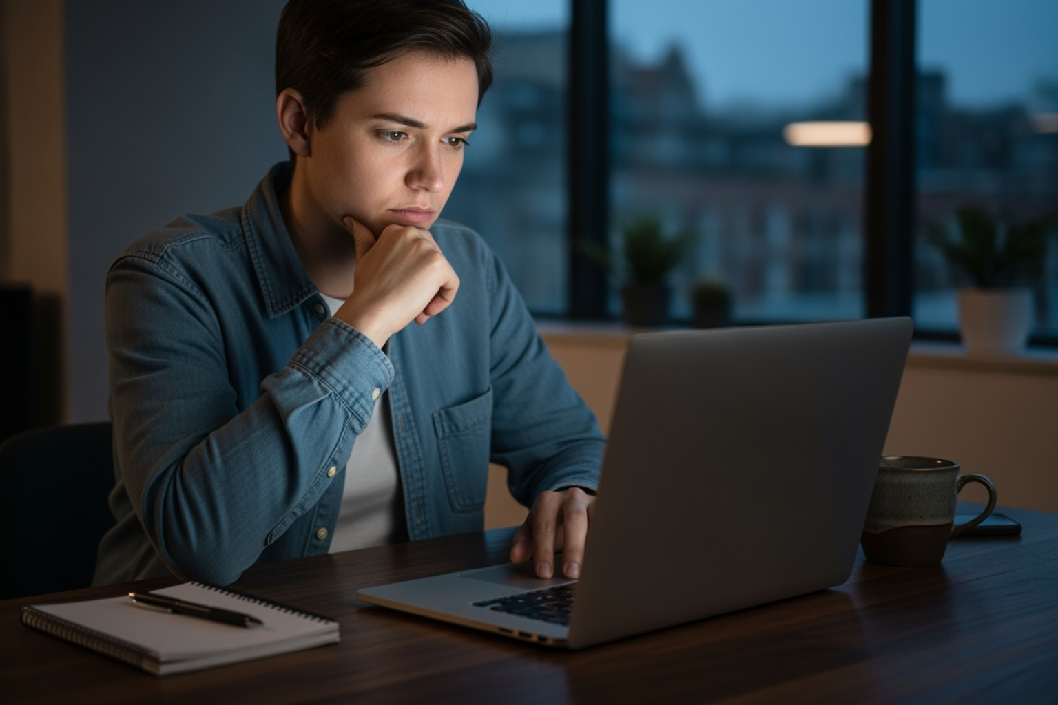 person thoughtfully looking at laptop - 5starsstocks.com cannabis