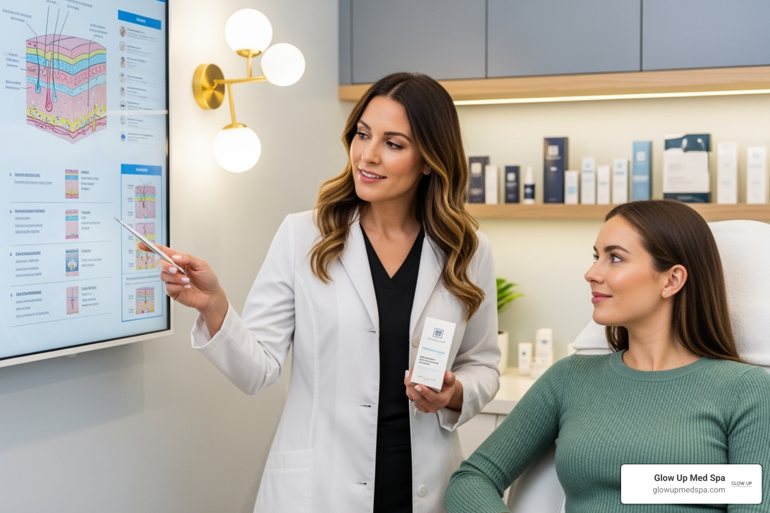 Professional esthetician consulting with a client - Mission Viejo skin care