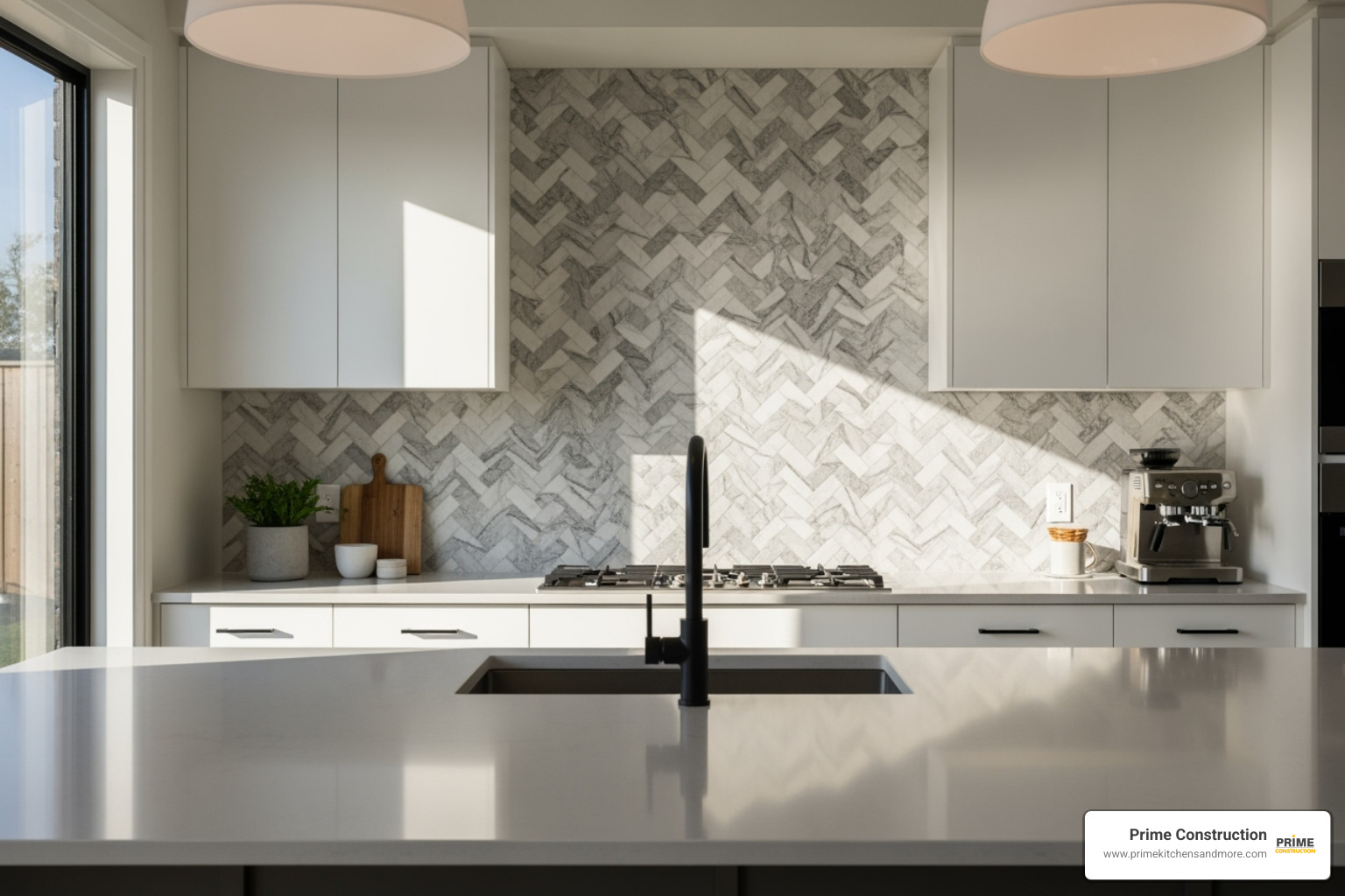 kitchen with a dynamic herringbone or chevron pattern backsplash - Kitchen backsplash ideas