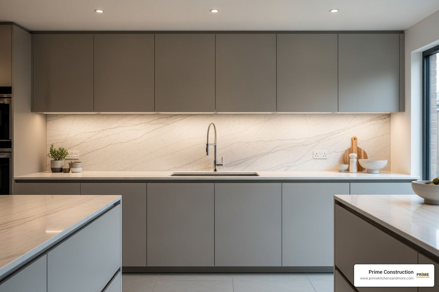 kitchen with a continuous countertop-to-cabinet slab backsplash - Kitchen backsplash ideas