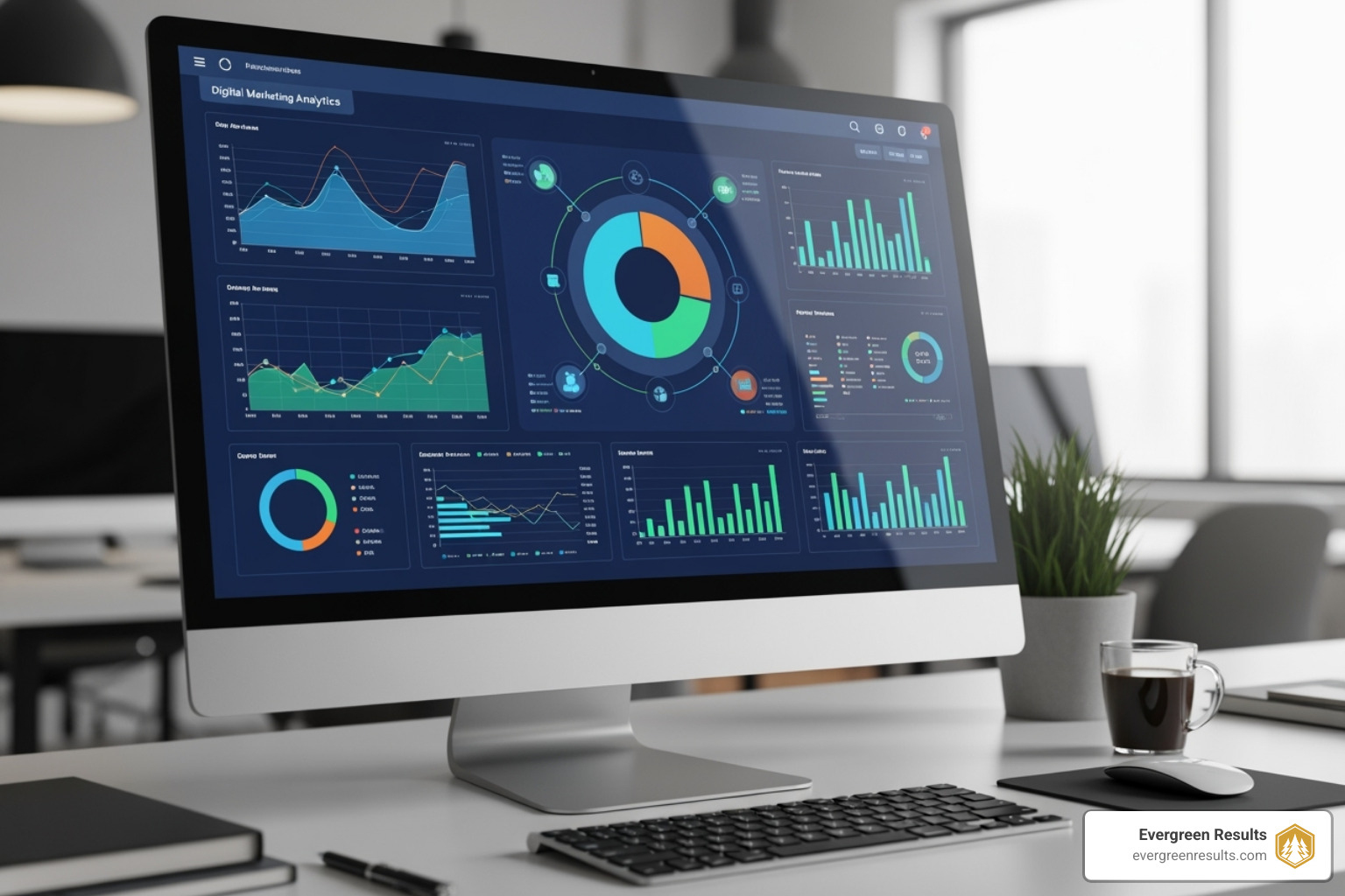 An analytics dashboard showing key marketing metrics - health and wellness digital marketing