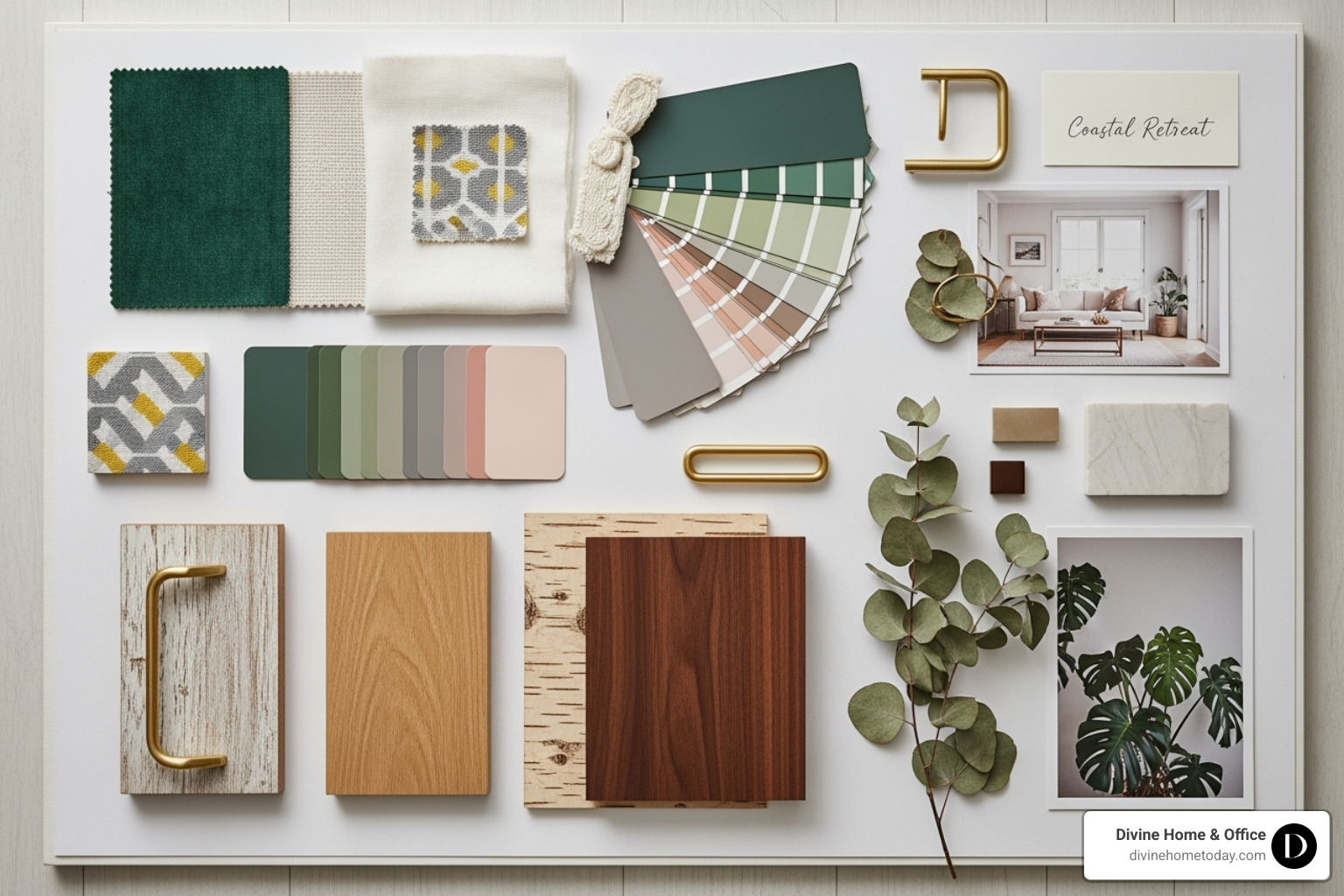 a detailed physical mood board with fabric swatches, paint chips, and wood samples - why is visual communication important for interior design