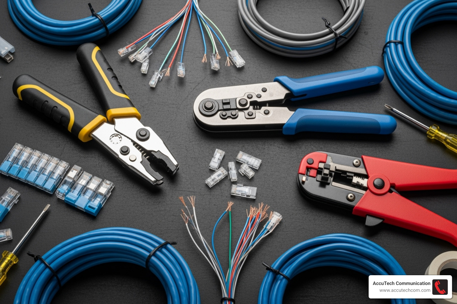 Tools needed for installation, such as a punch-down tool, crimper, and cable stripper - internet wall port