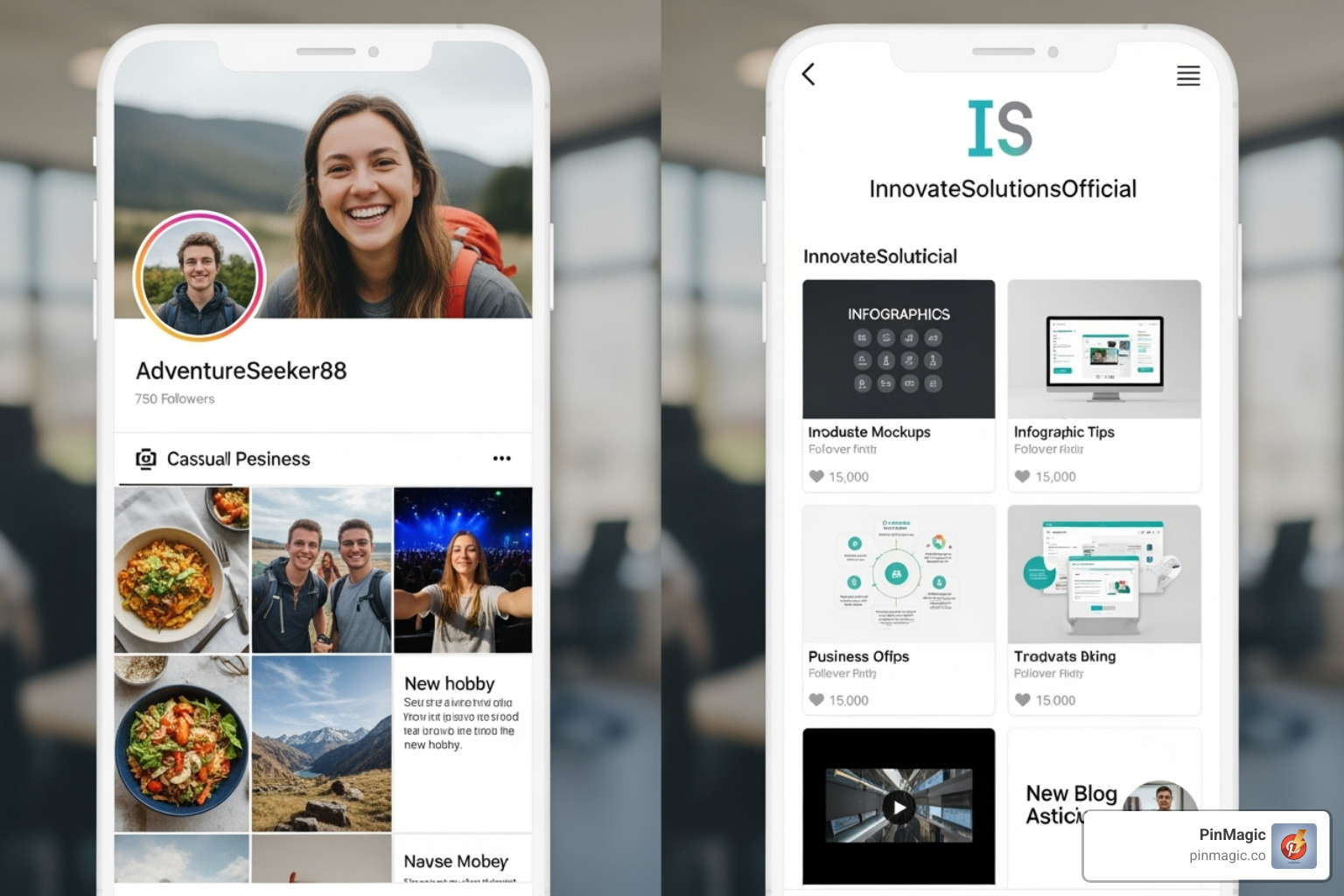 image showing the difference between a personal and a branded business profile on Pinterest - Marketing on Pinterest