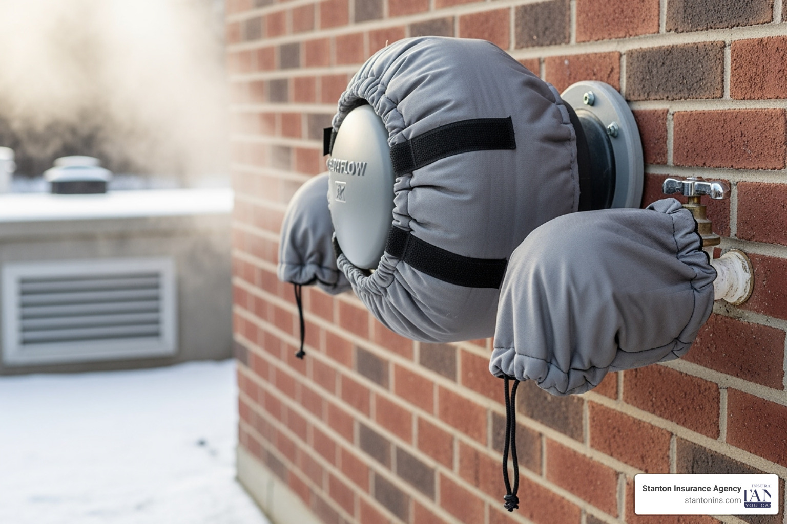 Insulated backflow preventer and outdoor spigots covered for winter - Winterize sprinkler systems