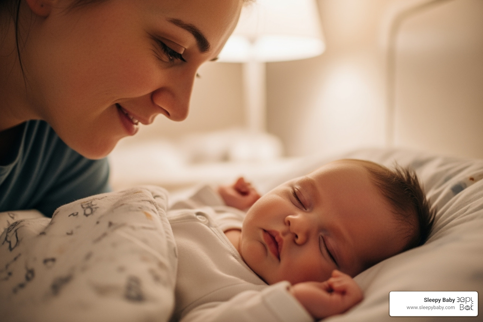 A parent smiling while their baby sleeps peacefully - 6 month old sleep regression signs