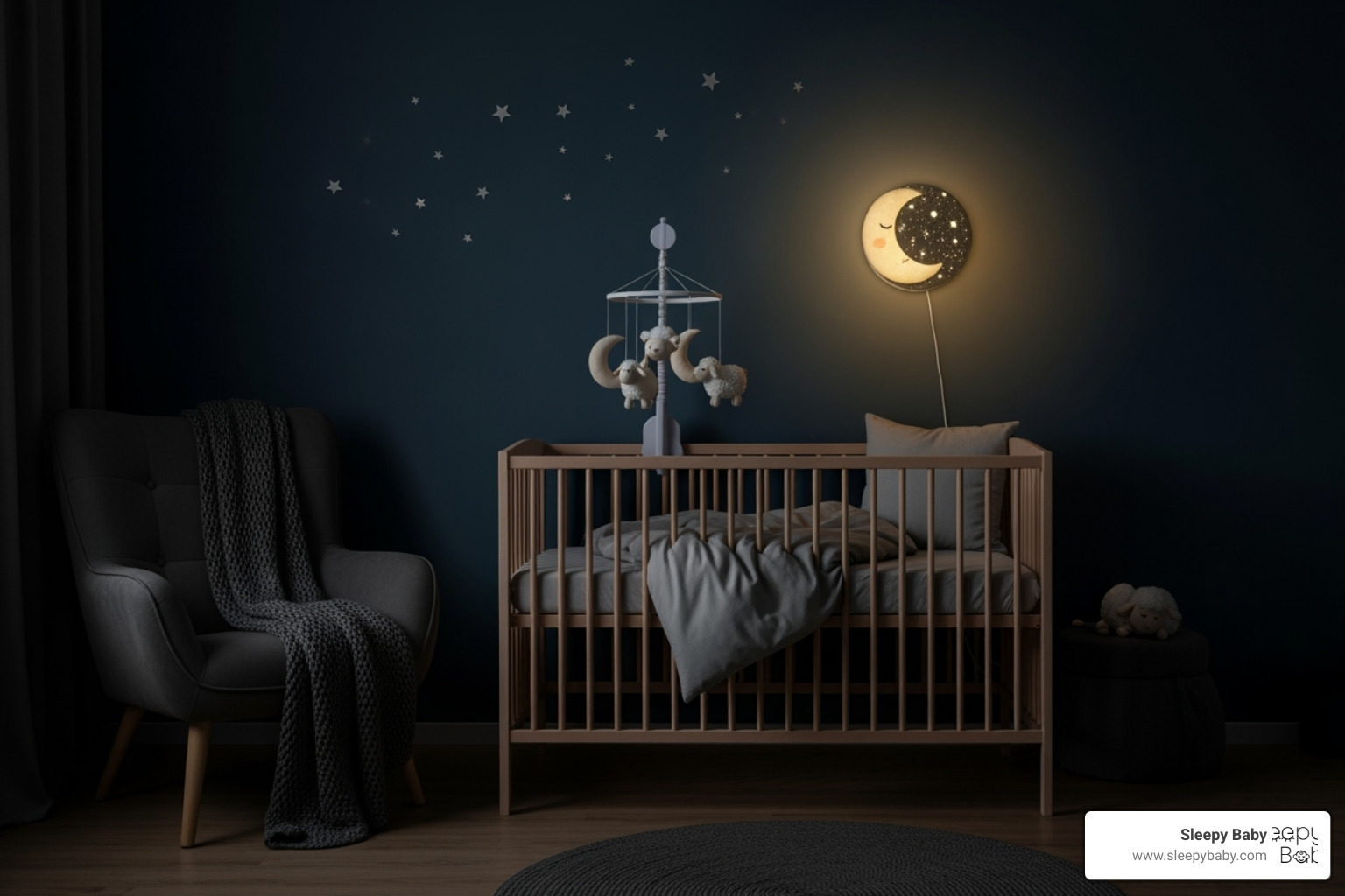 A calm and dark nursery with a crib - 6 month old sleep regression signs