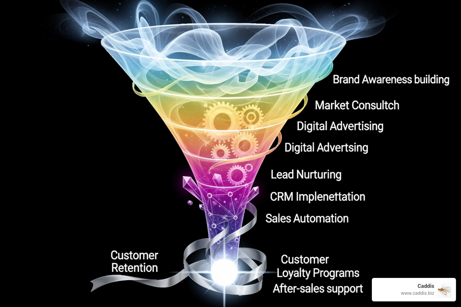 a sales and marketing funnel showing different service types - outsourced sales and marketing