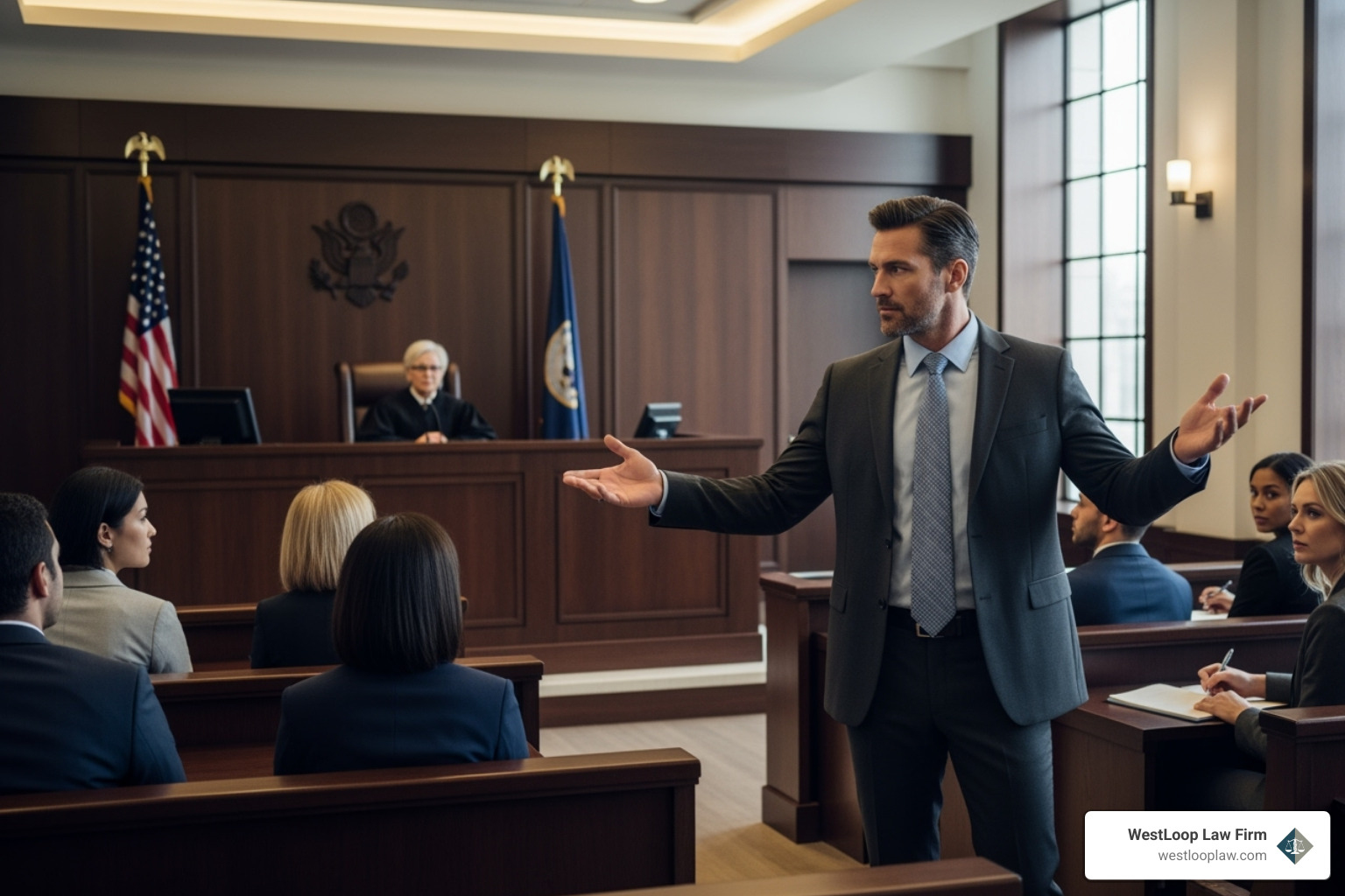 lawyer confidently speaking in a courtroom - houston medical malpractice law firm