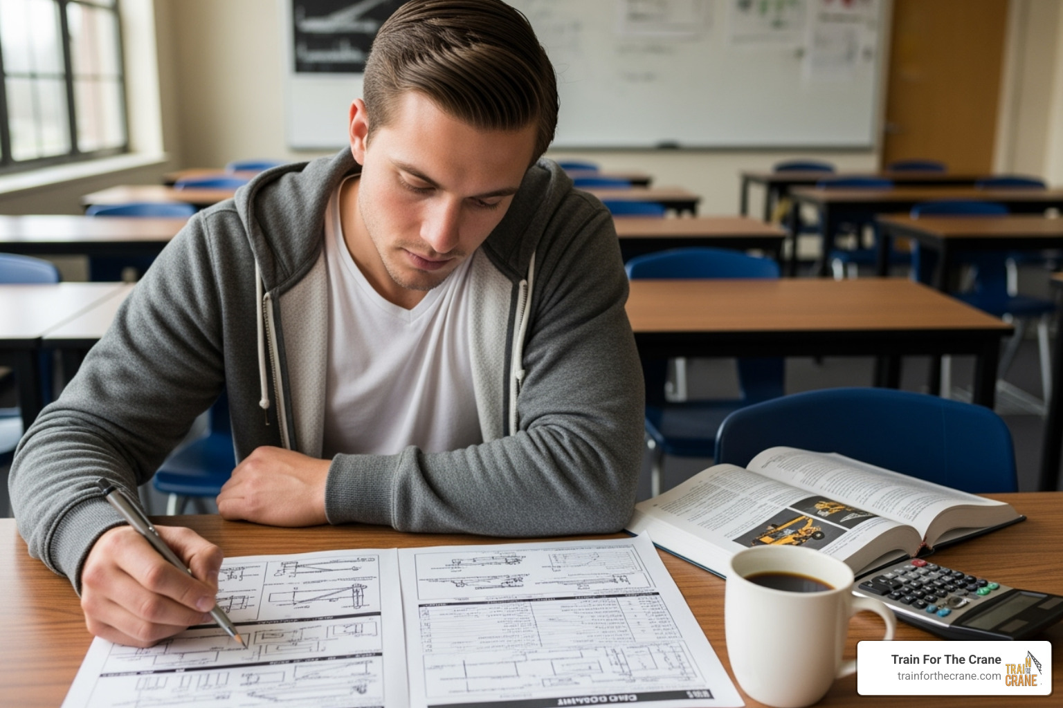 student in a classroom setting studying a load chart - nccco classes