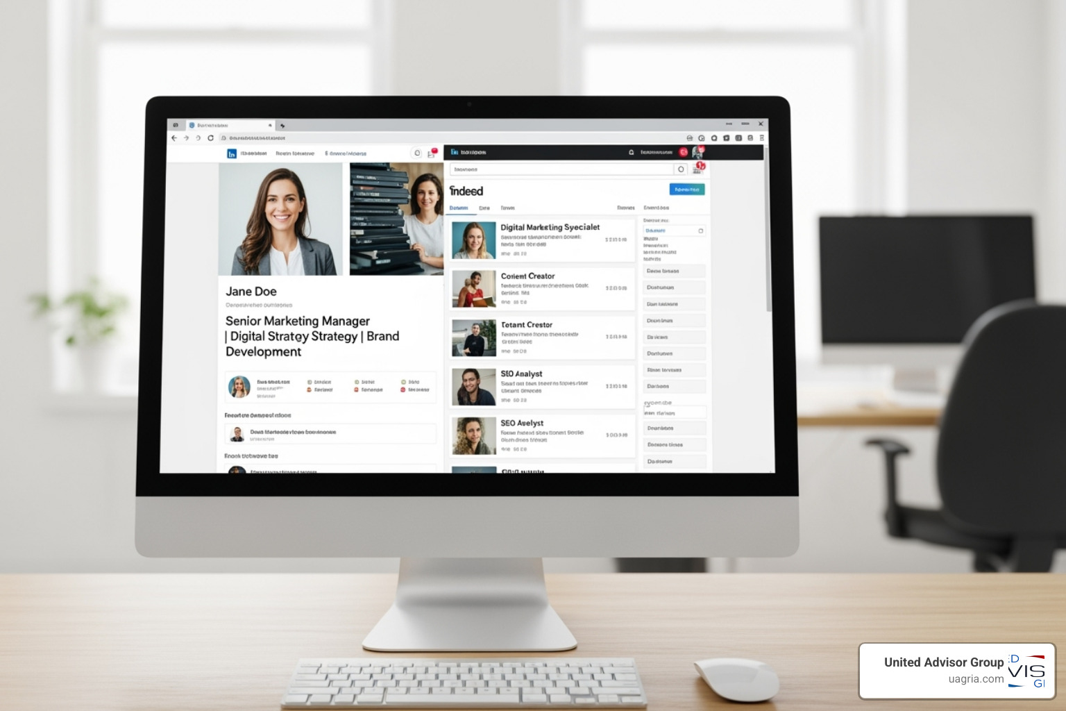 computer screen showing professional LinkedIn profile and a job board - where to recruit financial advisors