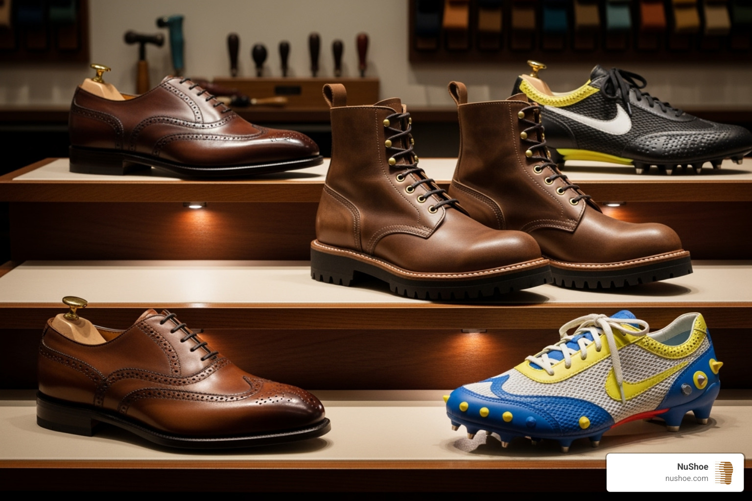 different types of custom shoes like boots, dress shoes, and athletic cleats - custom fit shoes different types of custom shoes like boots, dress shoes, and athletic cleats - custom fit shoes