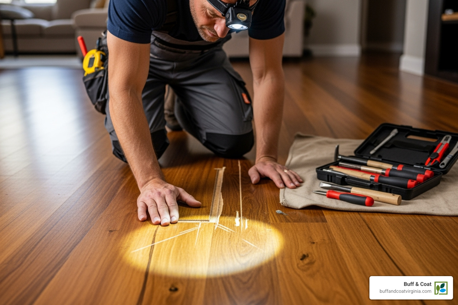 professional flooring contractor inspecting a damaged wood floor - how to restore scratched wood floors professional flooring contractor inspecting a damaged wood floor - how to restore scratched wood floors