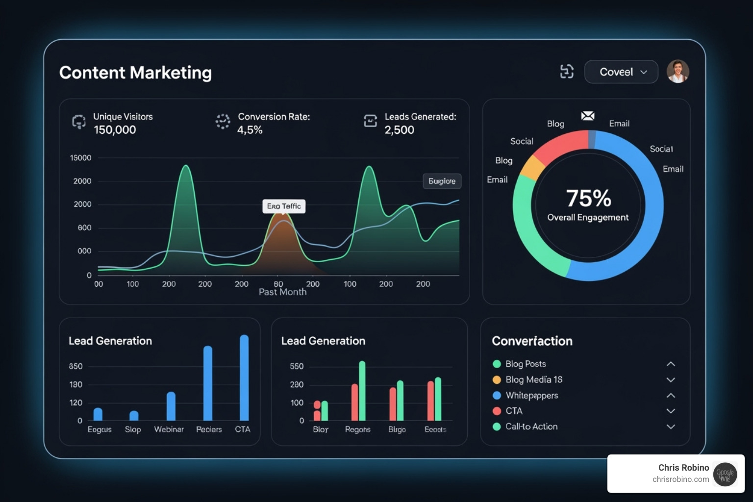 A dashboard showing key performance indicators for content marketing - b2b thought leadership content