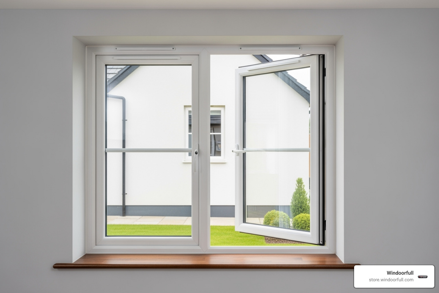 Tilt and turn window in both the tilt and full-swing turn positions - Egress Windows