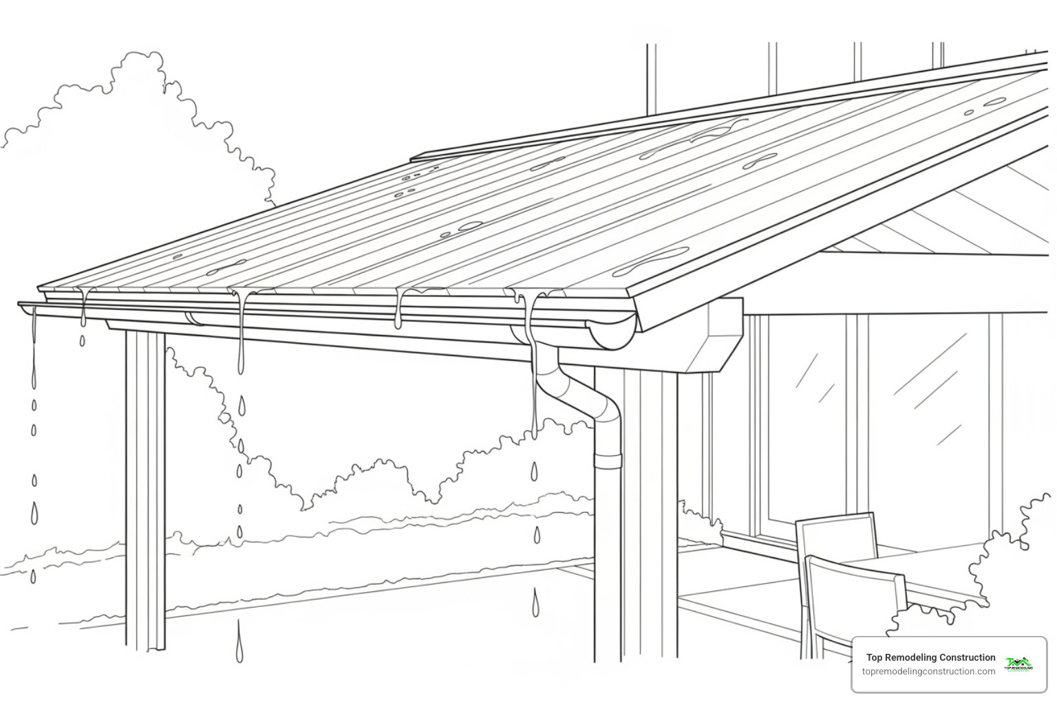 illustration illustrating the correct 3-5 degree slope on a patio cover for proper water drainage - Waterproof patio cover illustration illustrating the correct 3-5 degree slope on a patio cover for proper water drainage - Waterproof patio cover
