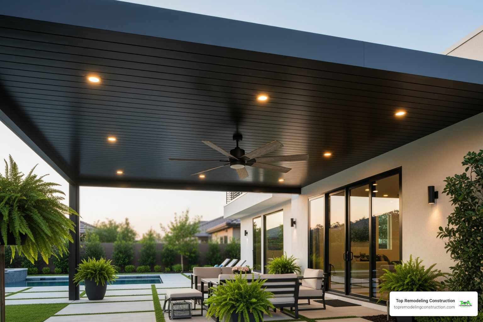 modern patio cover with an integrated ceiling fan and recessed lighting - Waterproof patio cover modern patio cover with an integrated ceiling fan and recessed lighting - Waterproof patio cover