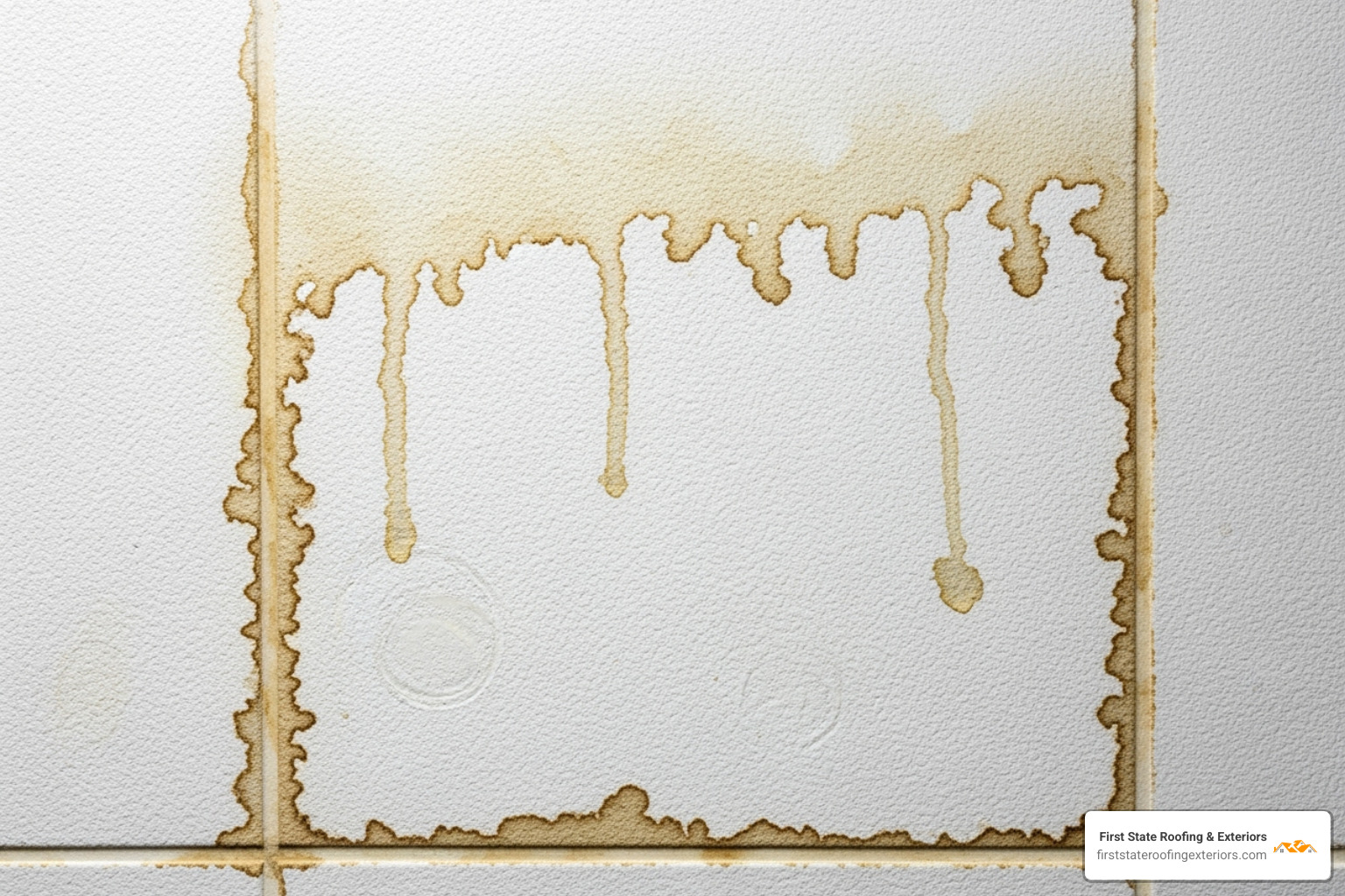 subtle water stains on an office ceiling tile - Office roof repair subtle water stains on an office ceiling tile - Office roof repair