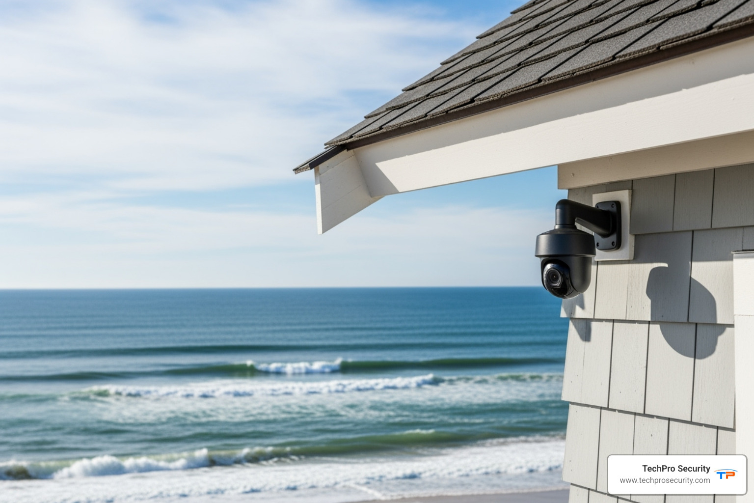 weatherproof security camera on coastal home - security system installers boca raton
