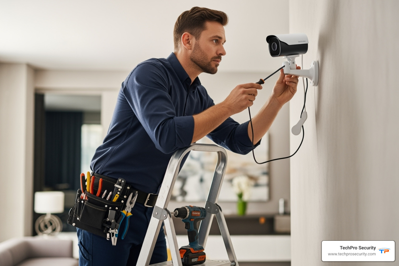 professional technician installing security system - security system installers boca raton
