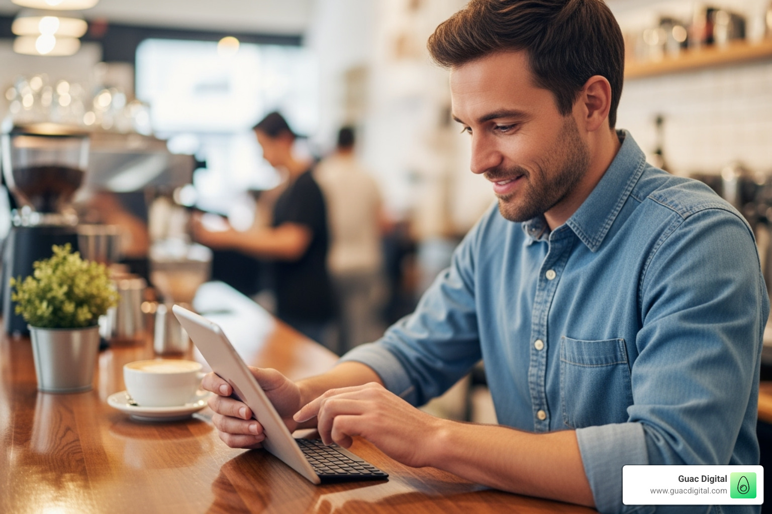 Image of a business owner writing a thoughtful reply to a positive review - how to manage google reviews business Image of a business owner writing a thoughtful reply to a positive review - how to manage google reviews business