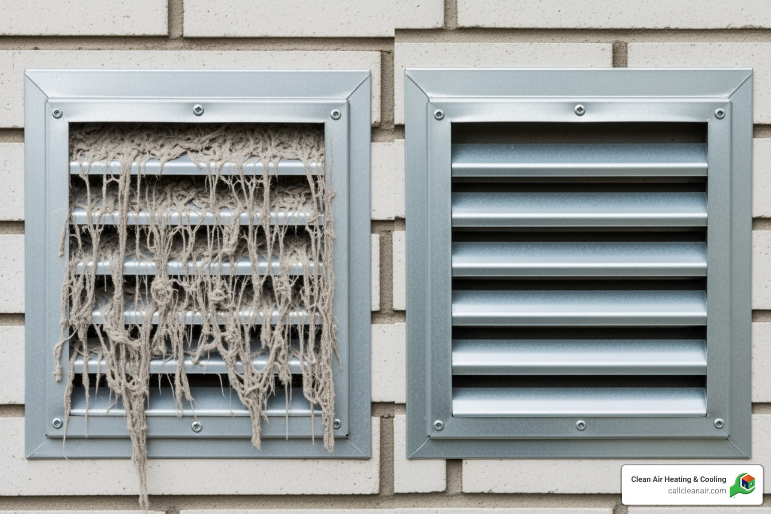 A clogged dryer vent next to a clean one, showing the difference in lint accumulation - hvac and duct cleaning near me