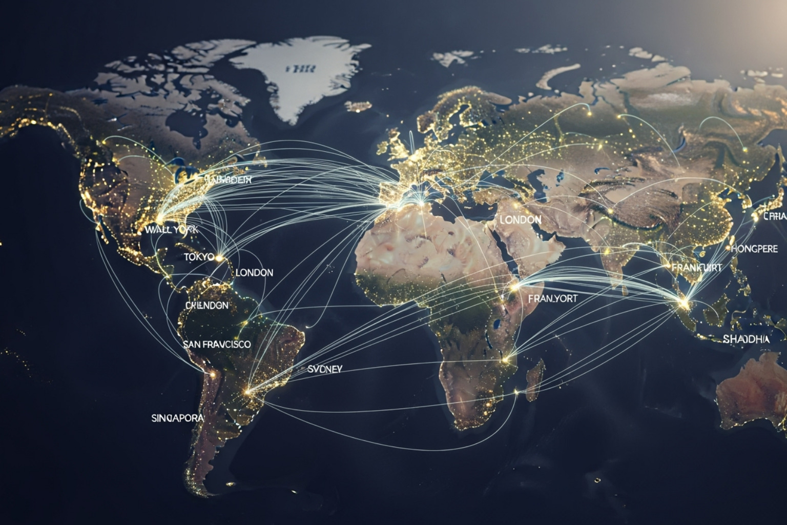 World map with interconnected financial hubs - fintechzoom.com business