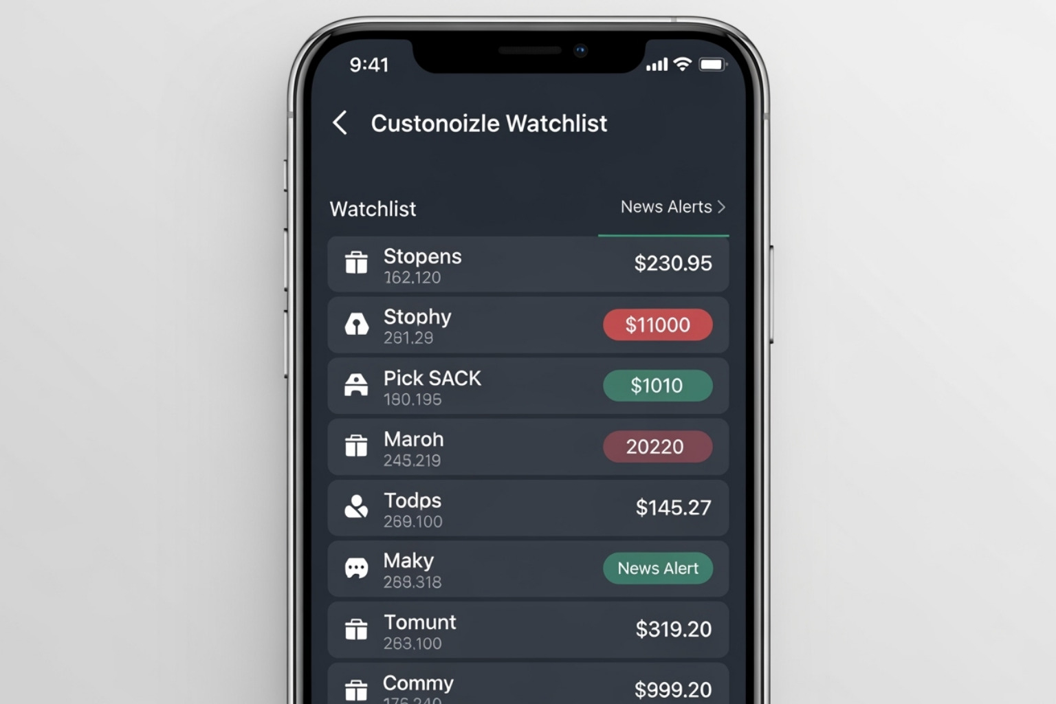 The FintechZoom mobile app interface showcasing a customizable watchlist with real-time stock prices and news alerts - fintechzoom.com nasdaq