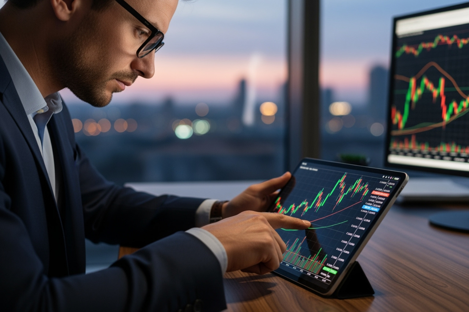 Trader analyzing charts on a tablet - fintechzoom.com forex market