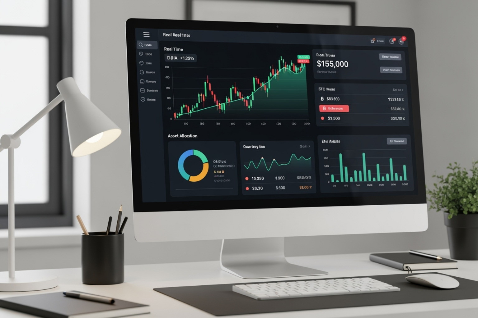 FintechZoom platform dashboard on a desktop screen with charts and data - fintechzoom.com money