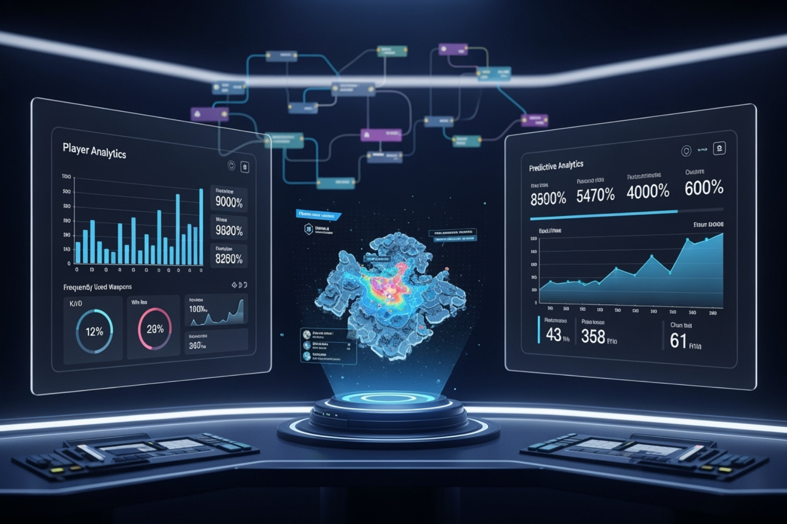 Futuristic interface showing AI-driven game analytics - esports news dualmedia
