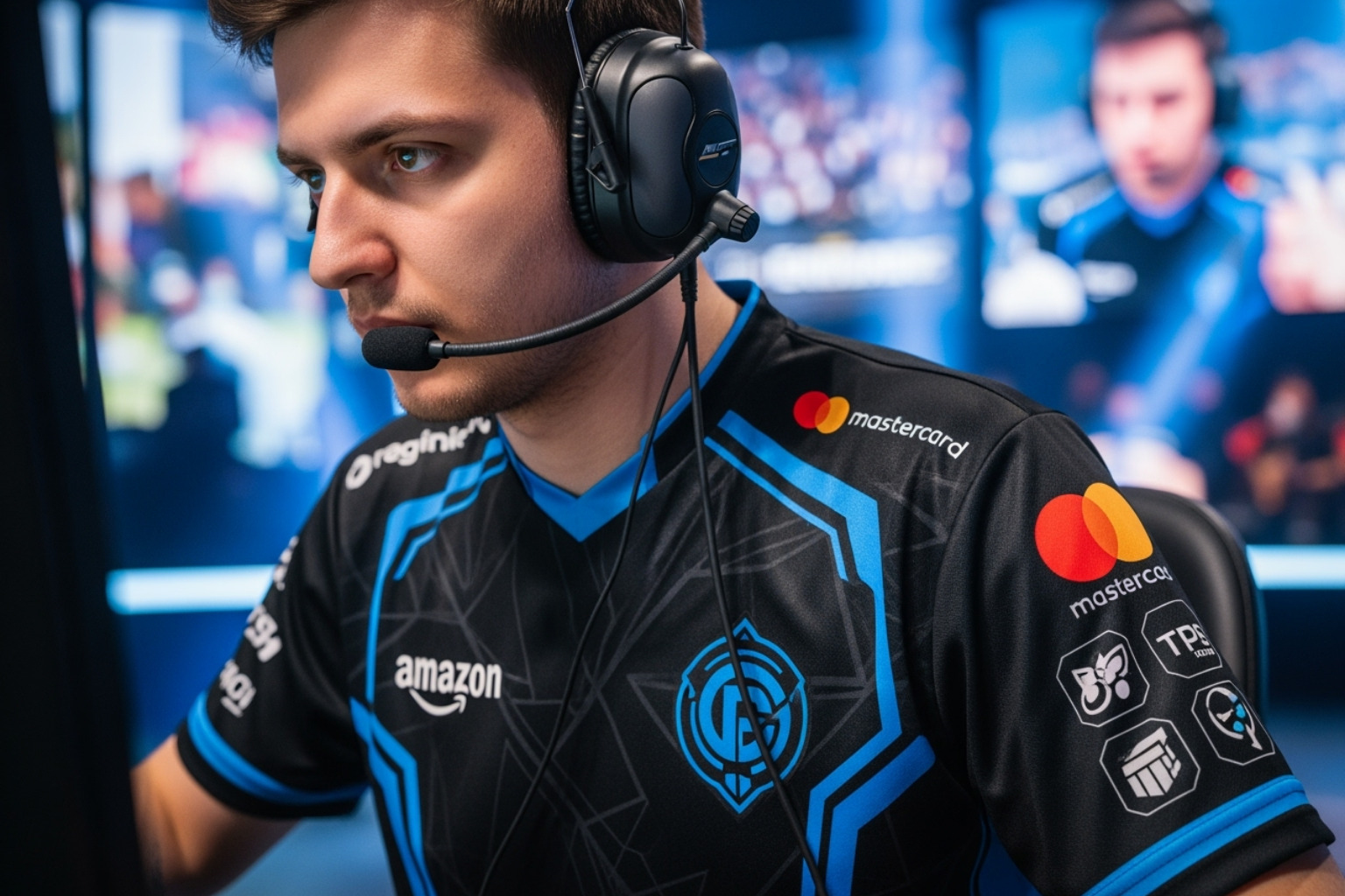 player jersey featuring prominent brand sponsors like Mastercard or Amazon - esports news dualmedia