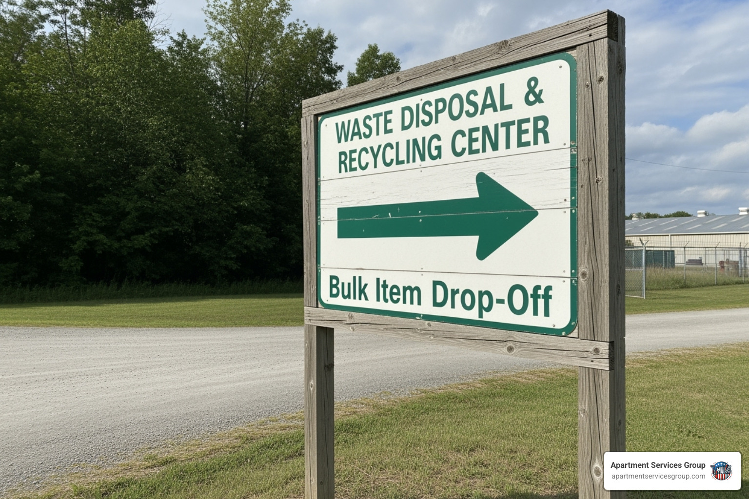 A sign pointing to a Neighborhood Depository Center, indicating a drop-off location for various types of waste - Houston bulk trash