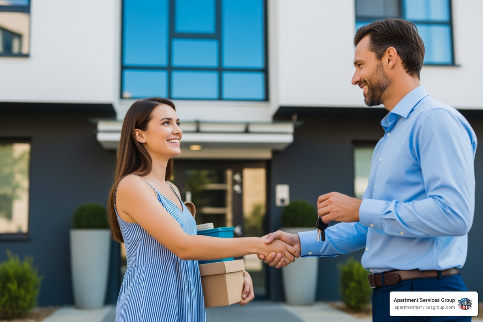happy tenant shaking hands with property manager - apartment turnover meaning happy tenant shaking hands with property manager - apartment turnover meaning