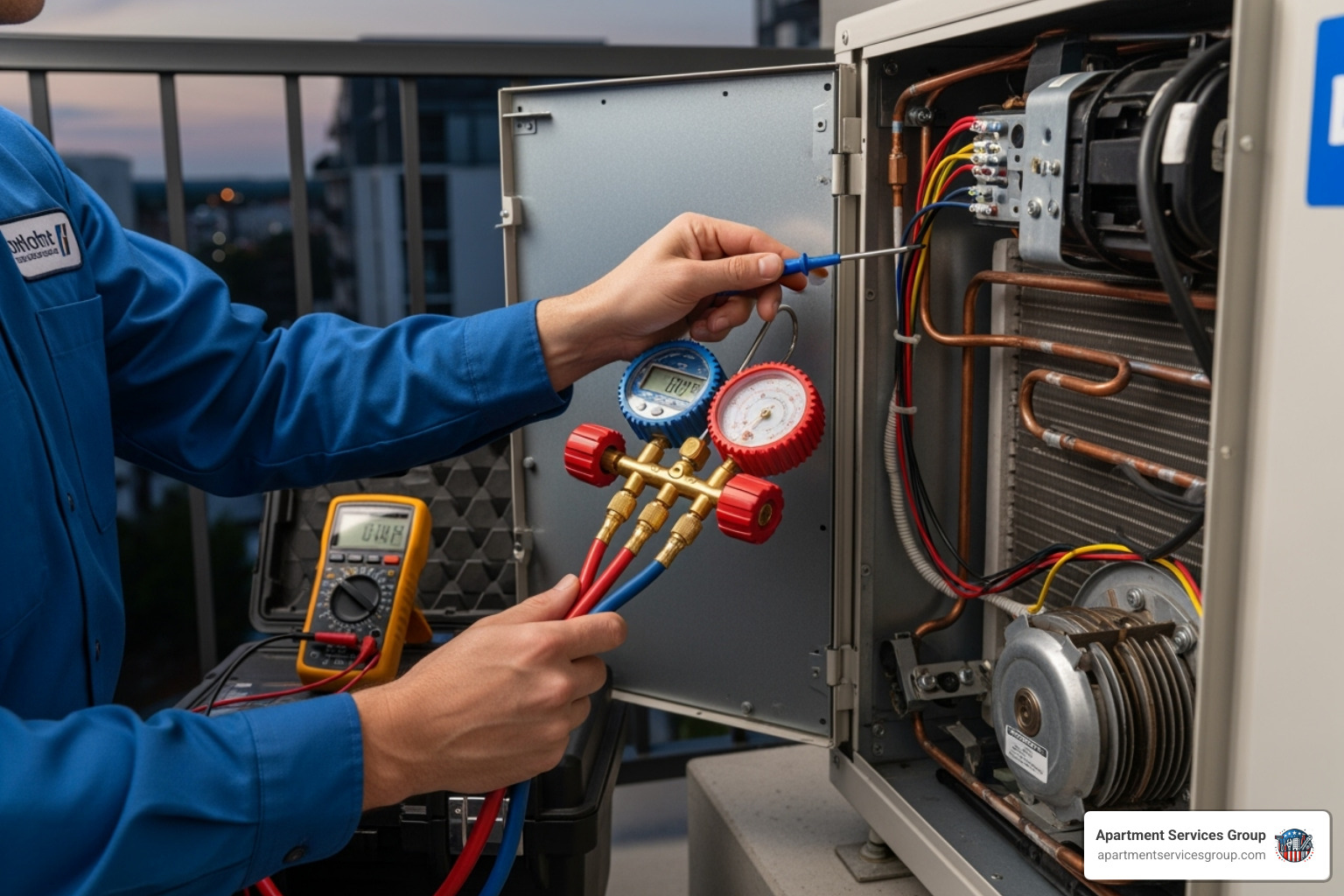 HVAC technician performing a diagnostic check - Apartment HVAC repair