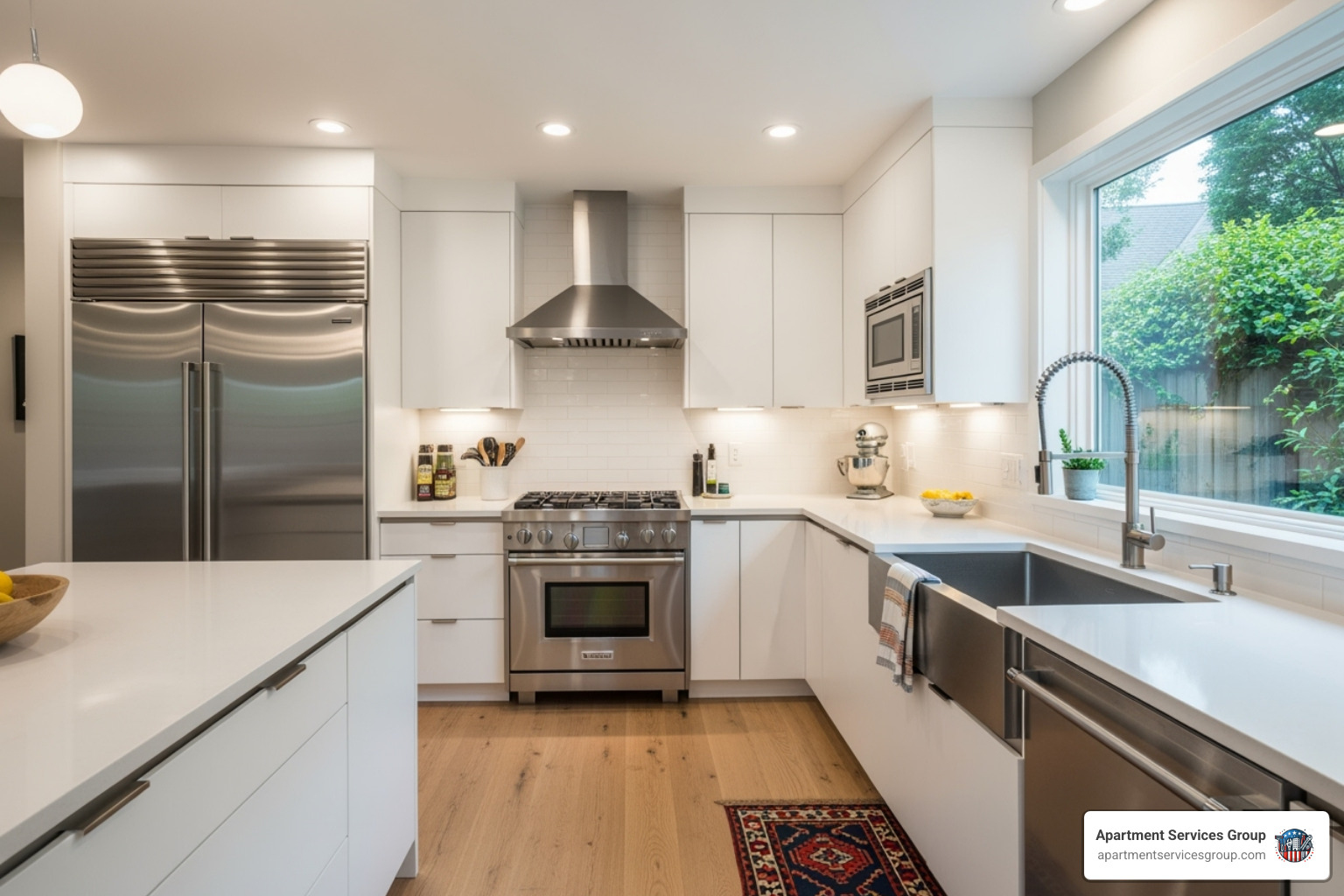 A well-designed galley kitchen with ample counter space and modern appliances - Apartment kitchen renovation
