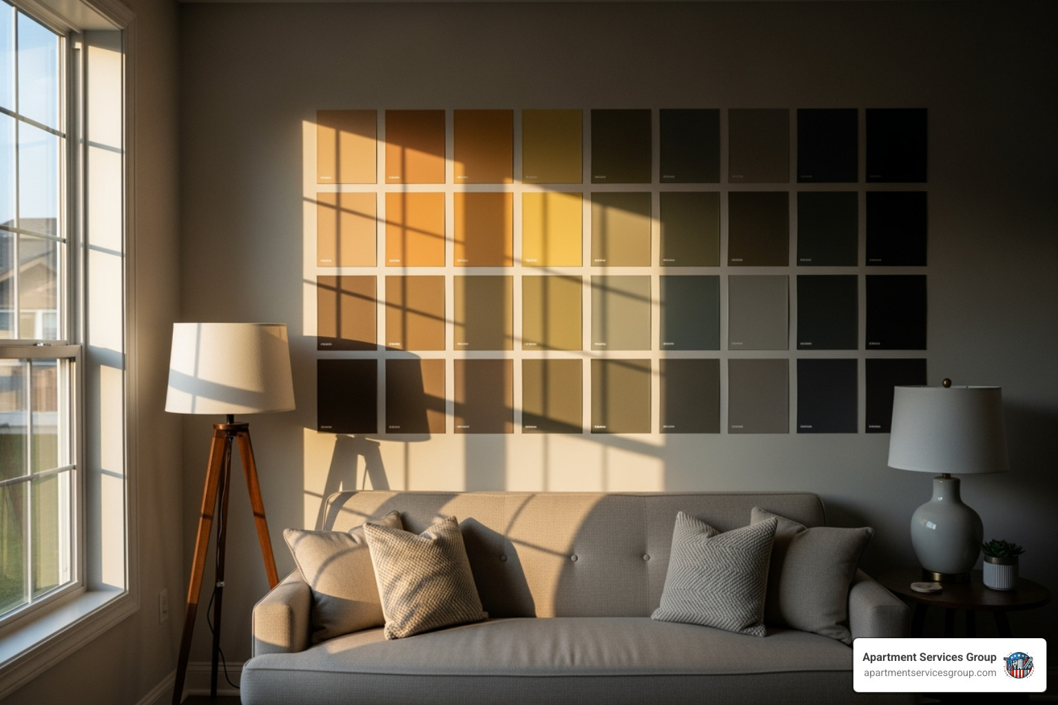 paint swatches against a wall with varying natural light - Apartment wall paint