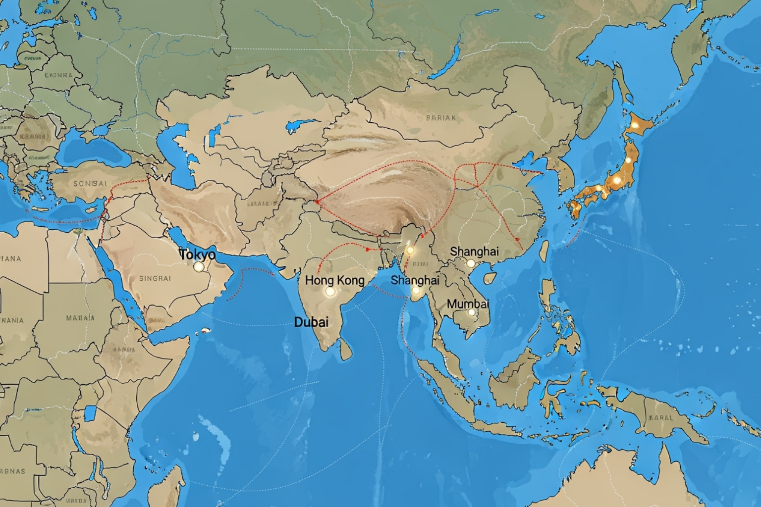Map of Asia highlighting key financial centers and economic zones - ftasiastock business news