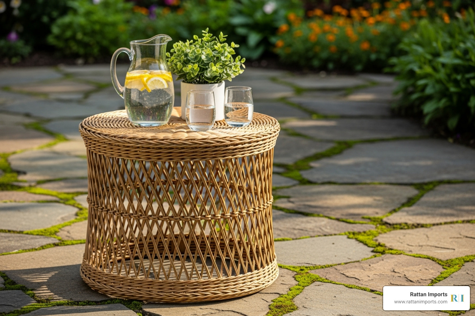 classic round wicker side table - outdoor side table wicker