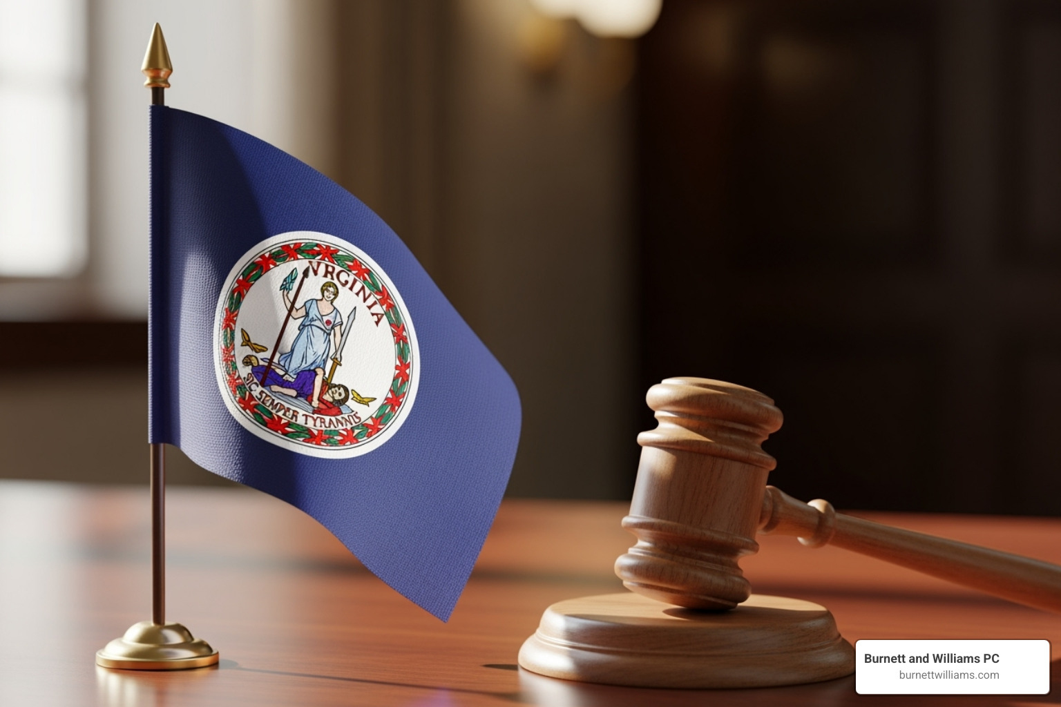 A gavel and a Virginia state flag - Motorcycle accident Chesterfield