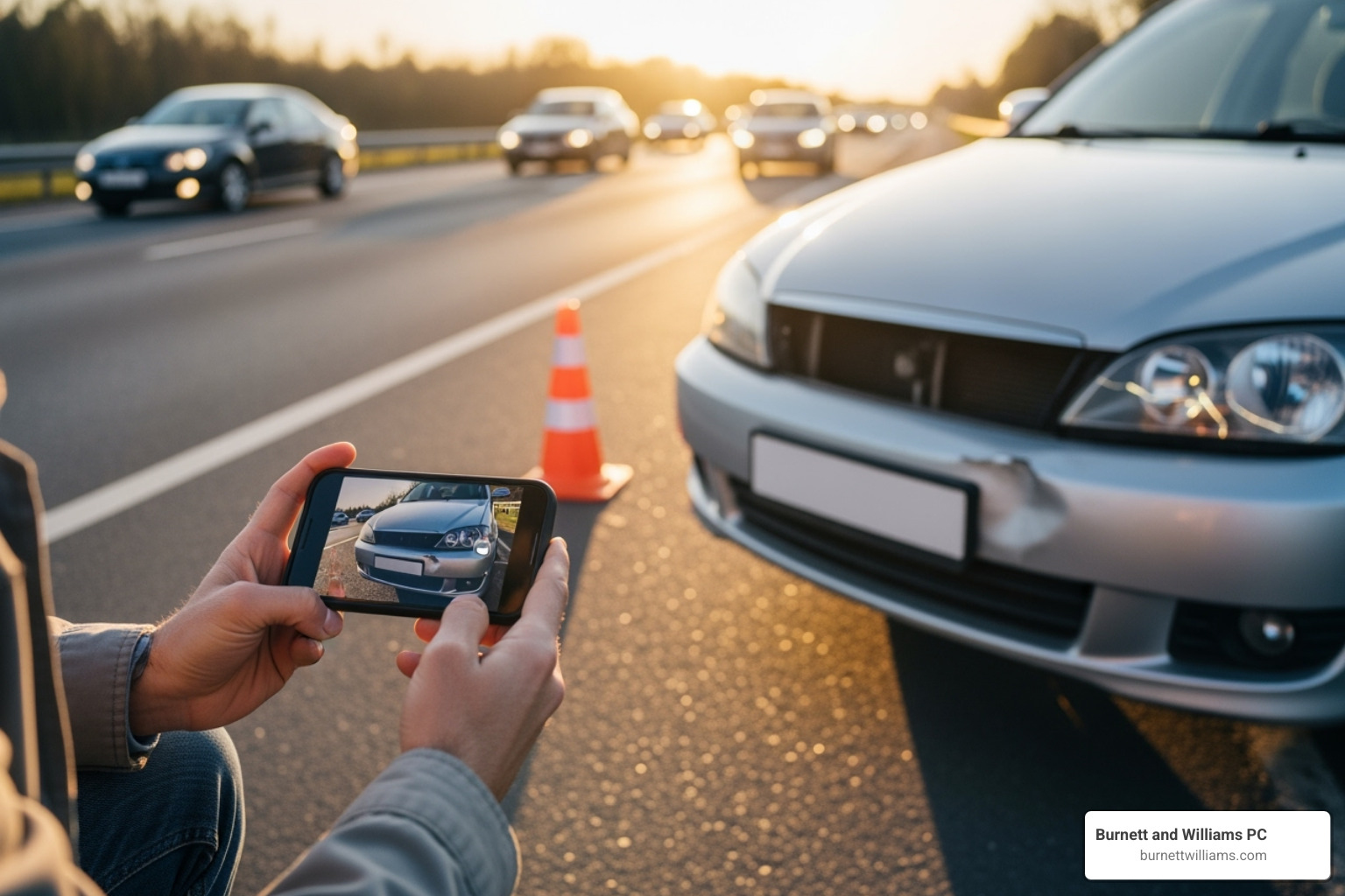person safely taking photos of car damage with their smartphone at an accident scene - motor vehicle accident lawyer near me person safely taking photos of car damage with their smartphone at an accident scene - motor vehicle accident lawyer near me