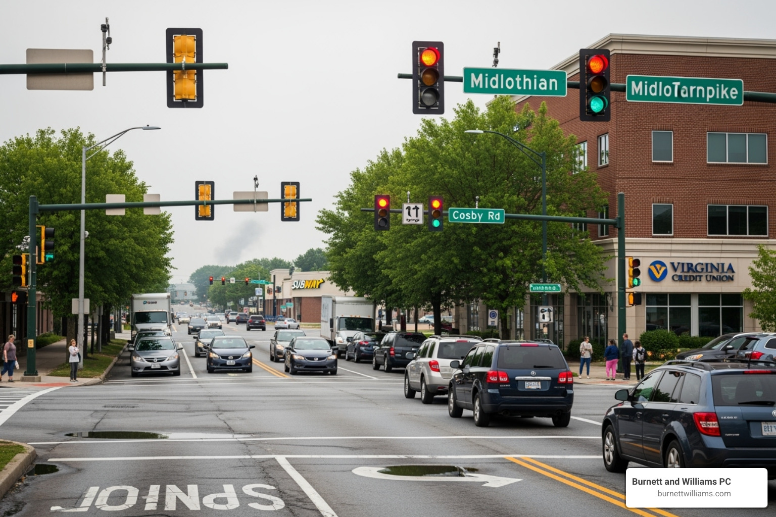 Midlothian Turnpike and Huguenot Road intersection: personal injury lawyer midlothian va