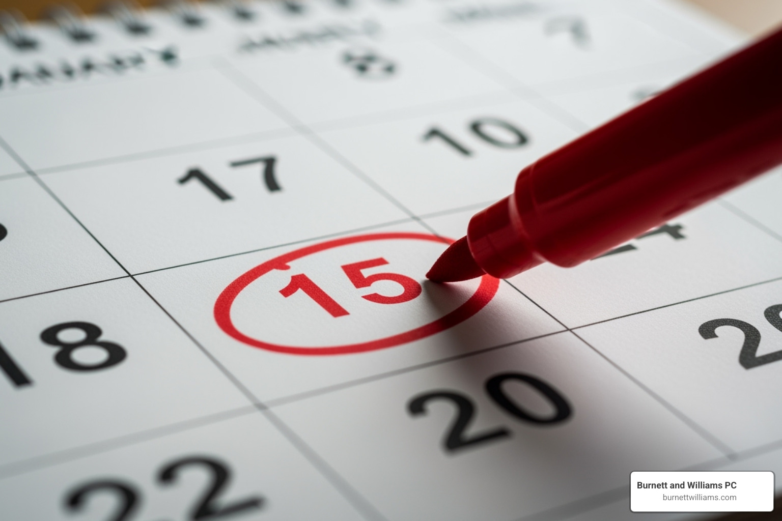 calendar with a date circled, symbolizing a deadline - personal injury lawyer list calendar with a date circled, symbolizing a deadline - personal injury lawyer list