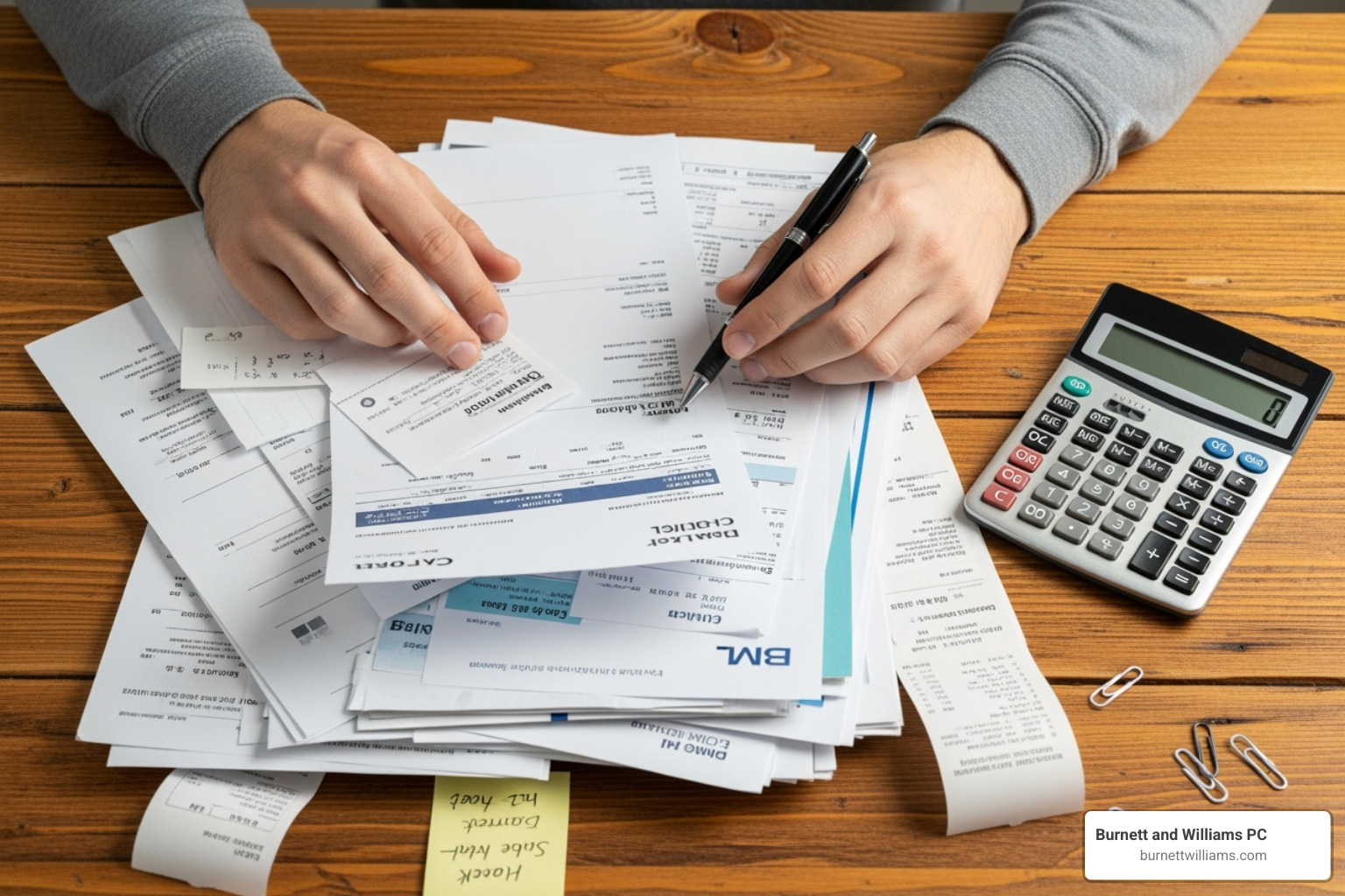 person organizing bills and documents - Chesterfield Car Accident Attorney person organizing bills and documents - Chesterfield Car Accident Attorney