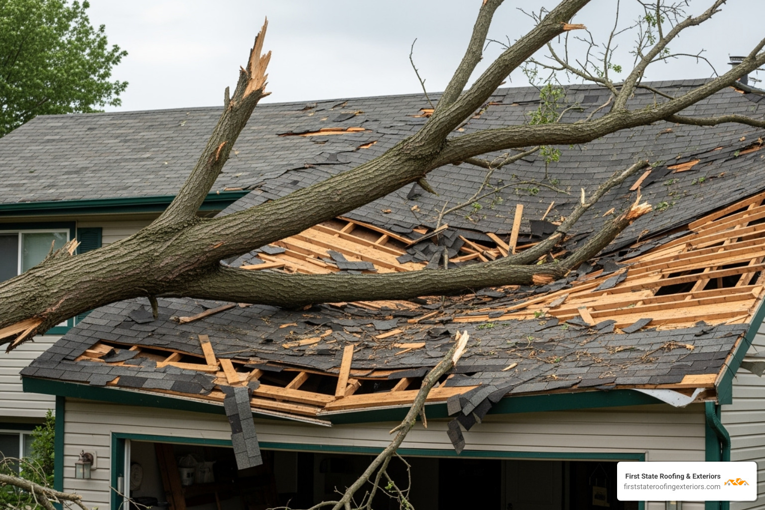 tree branch on roof - emergency tarping service