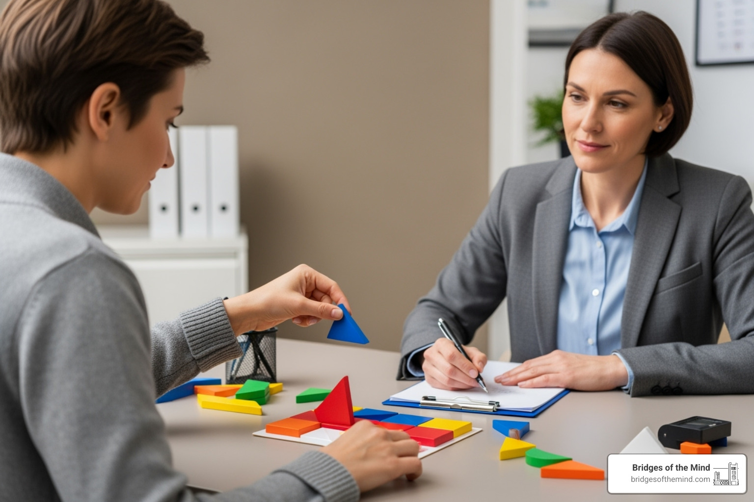 person completing a hands-on cognitive test with a psychologist - psychological testing near me