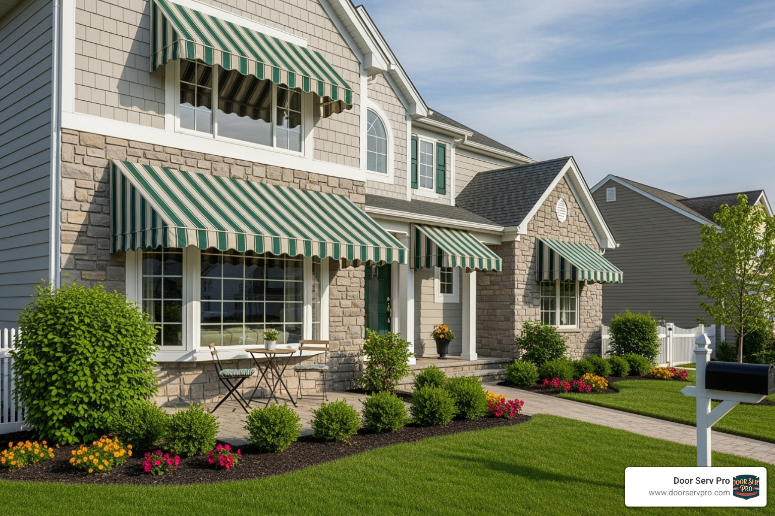 home exterior with complementary awning - Awning fabric sun protection