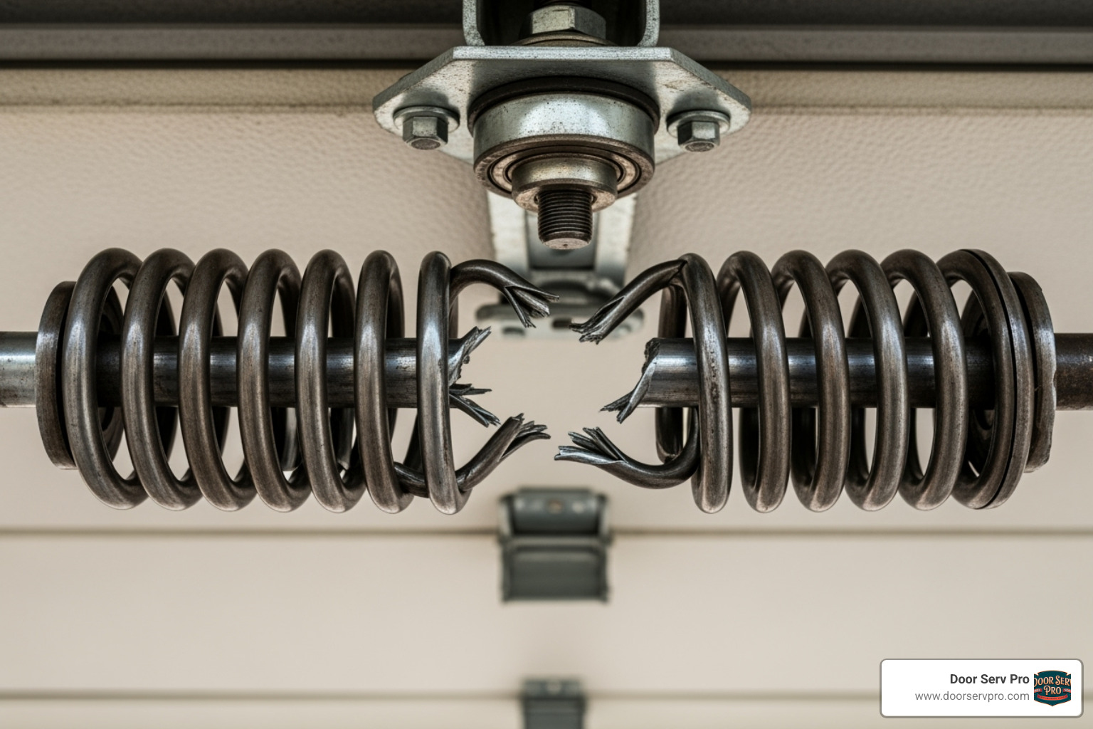 broken torsion spring with a visible gap - garage door wont open