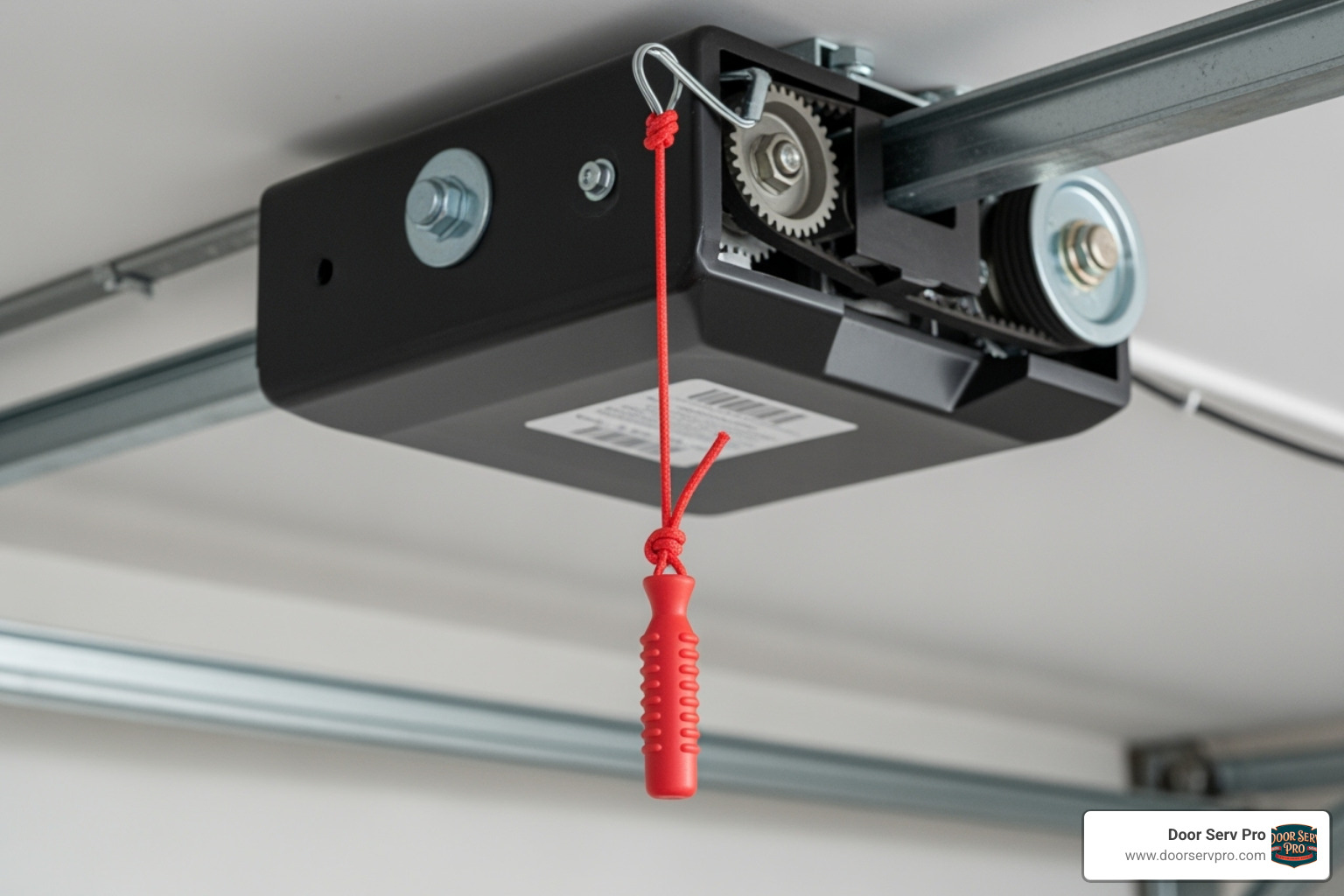 red emergency release cord handle - garage door wont open