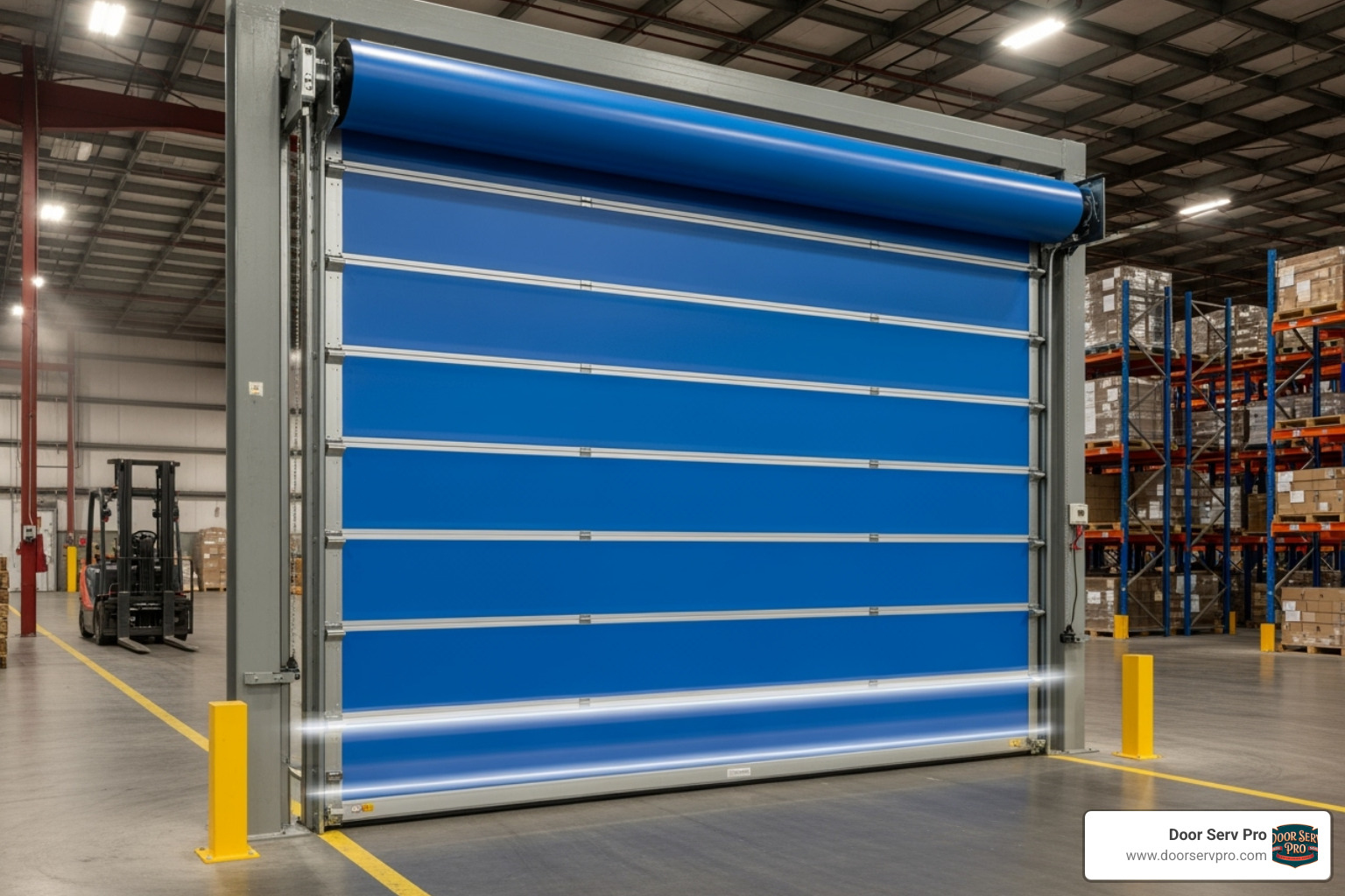 High-speed commercial roll-up door in action - garage door repair company